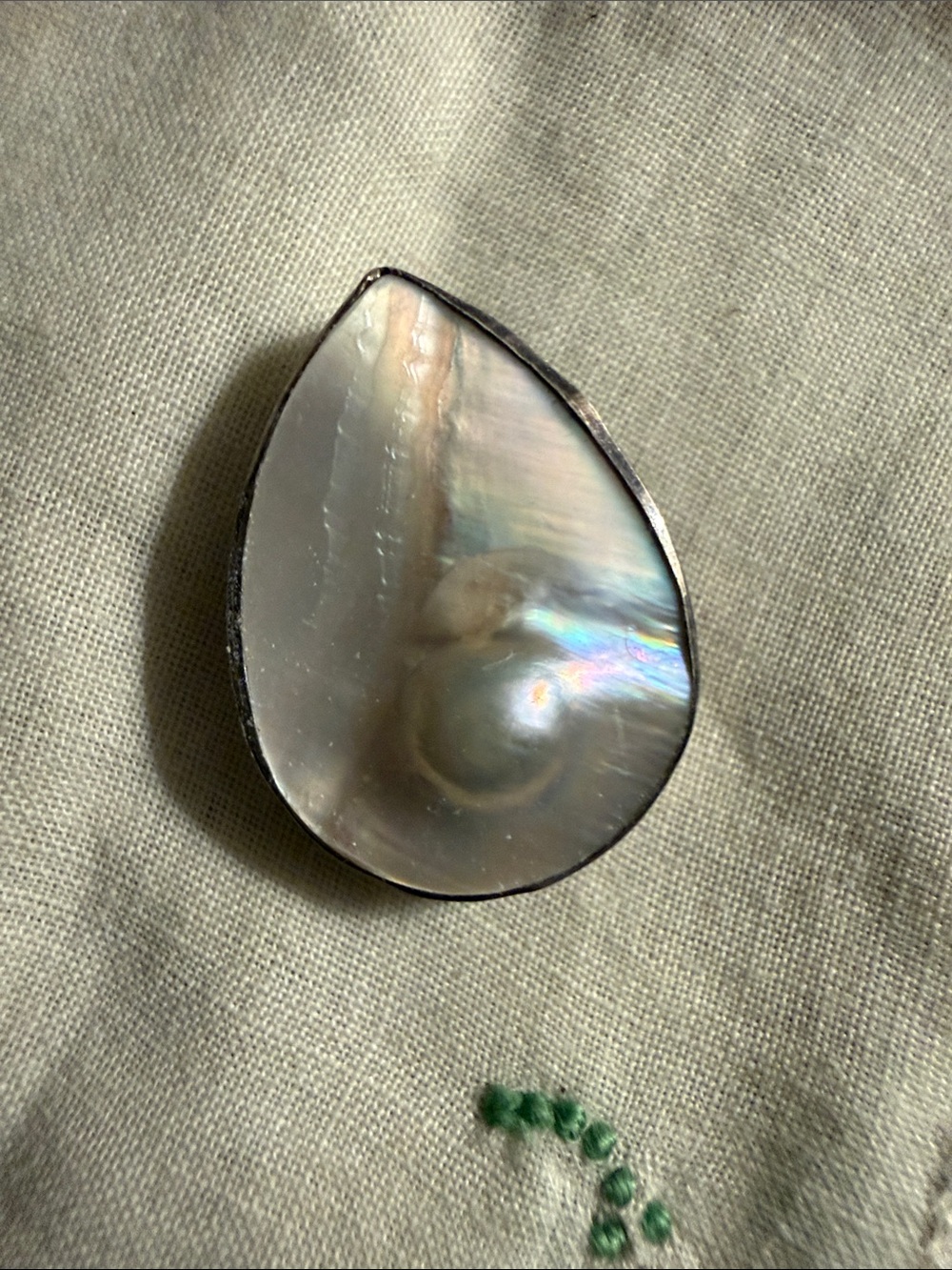 Exquisite handcrafted Mother of Pearl Sterling Silver Pendant. Signed PY